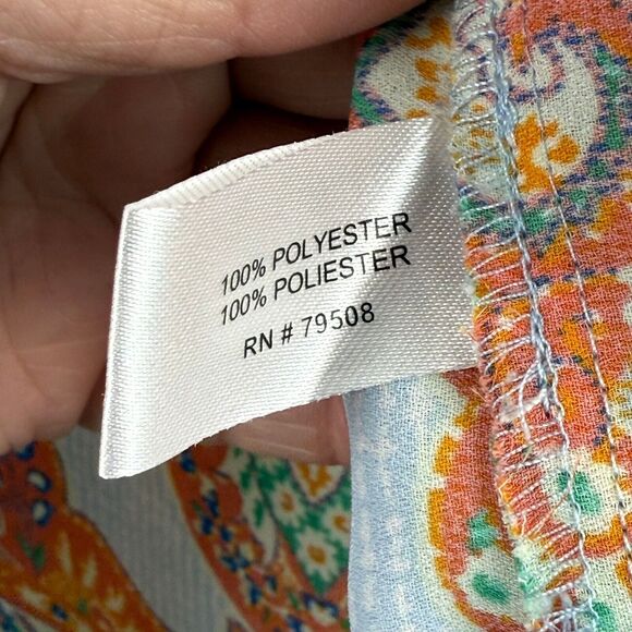 Cynthia Rowley Top Women 1X Blue Orange Medallion Print Split Neck Boho Tunic - Picture 7 of 9